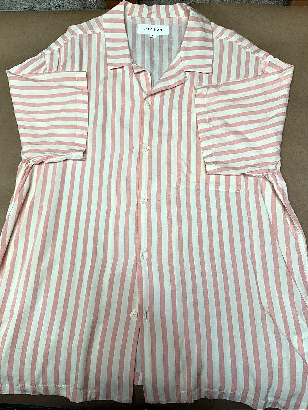 Pacsun Striped Rayon Button Down in Pink & White Size Medium